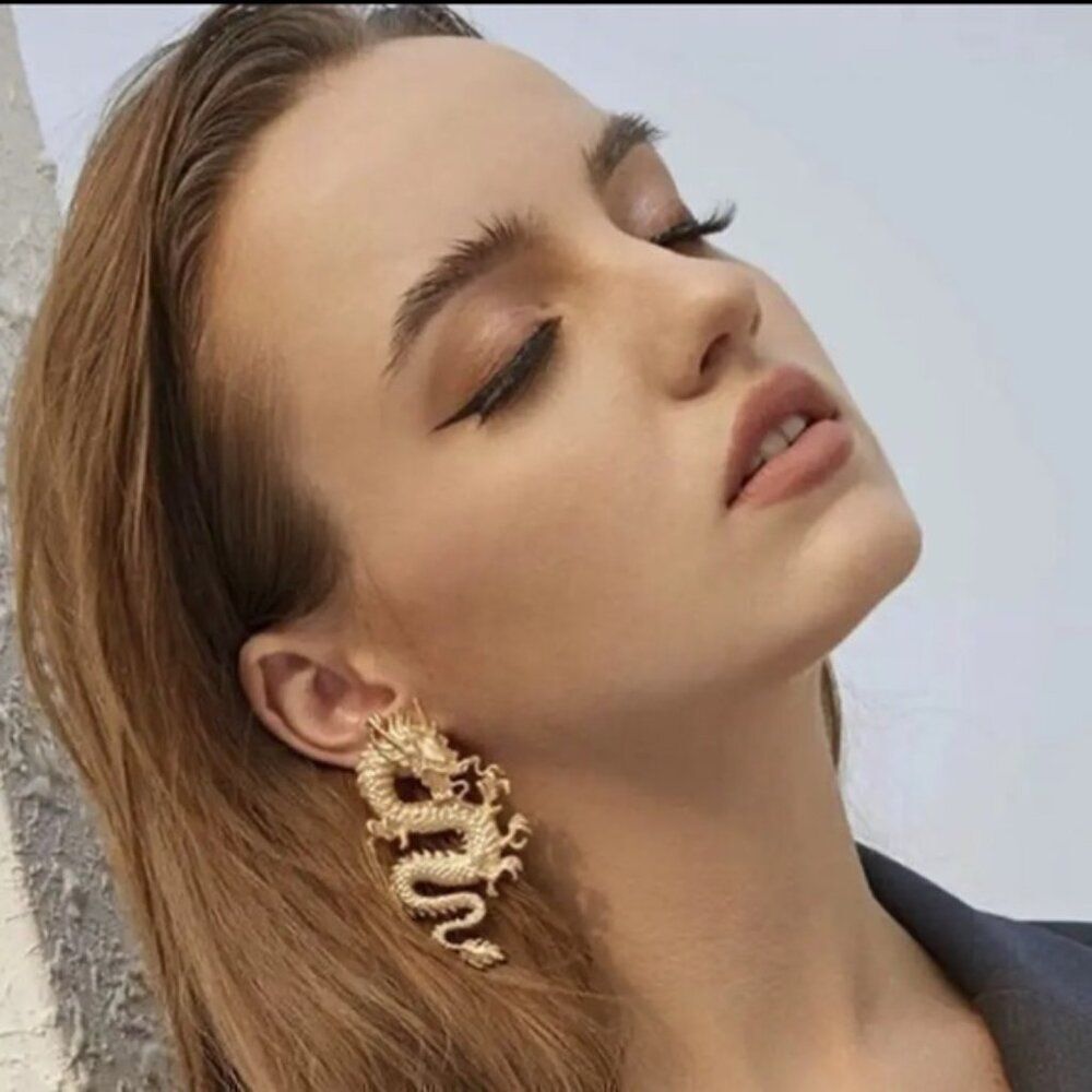 Gold Gold Dragon Chinese New year Totem Earrings